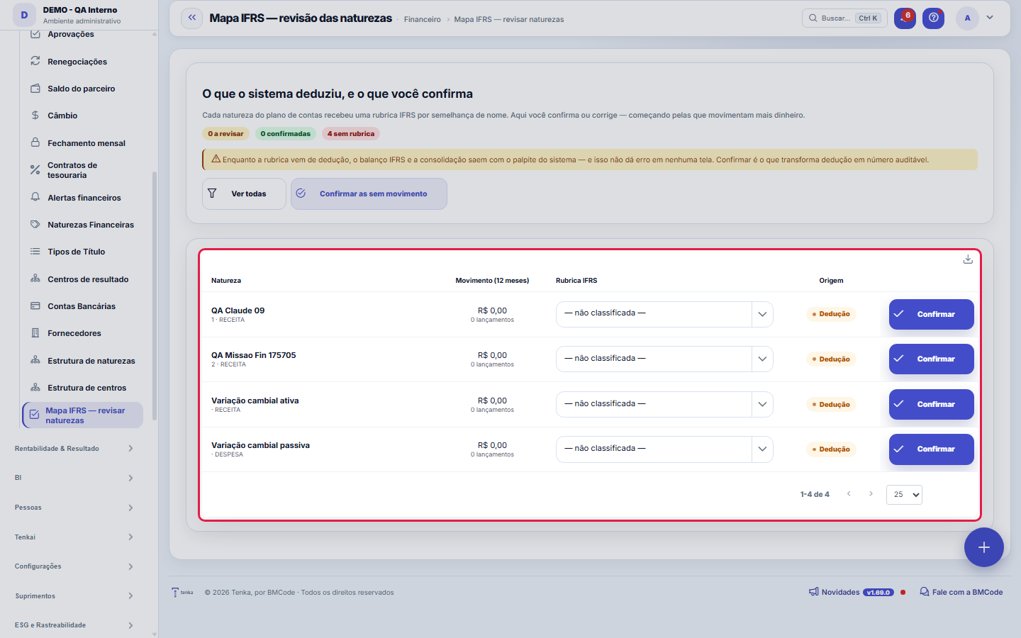 Mapa IFRS — revisar naturezas