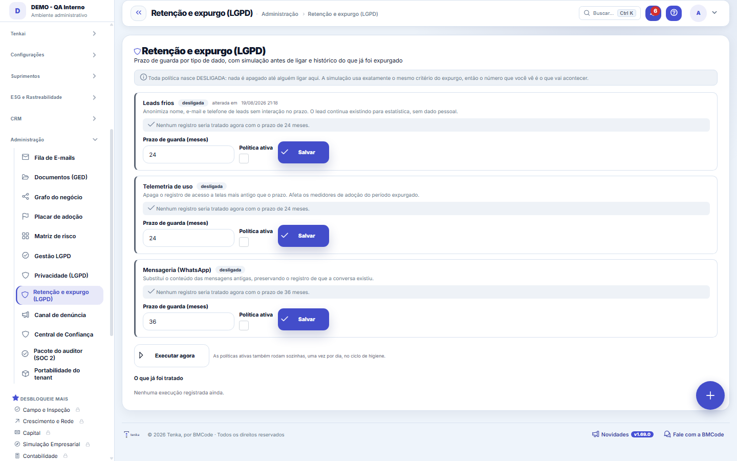 Retenção e expurgo (LGPD)